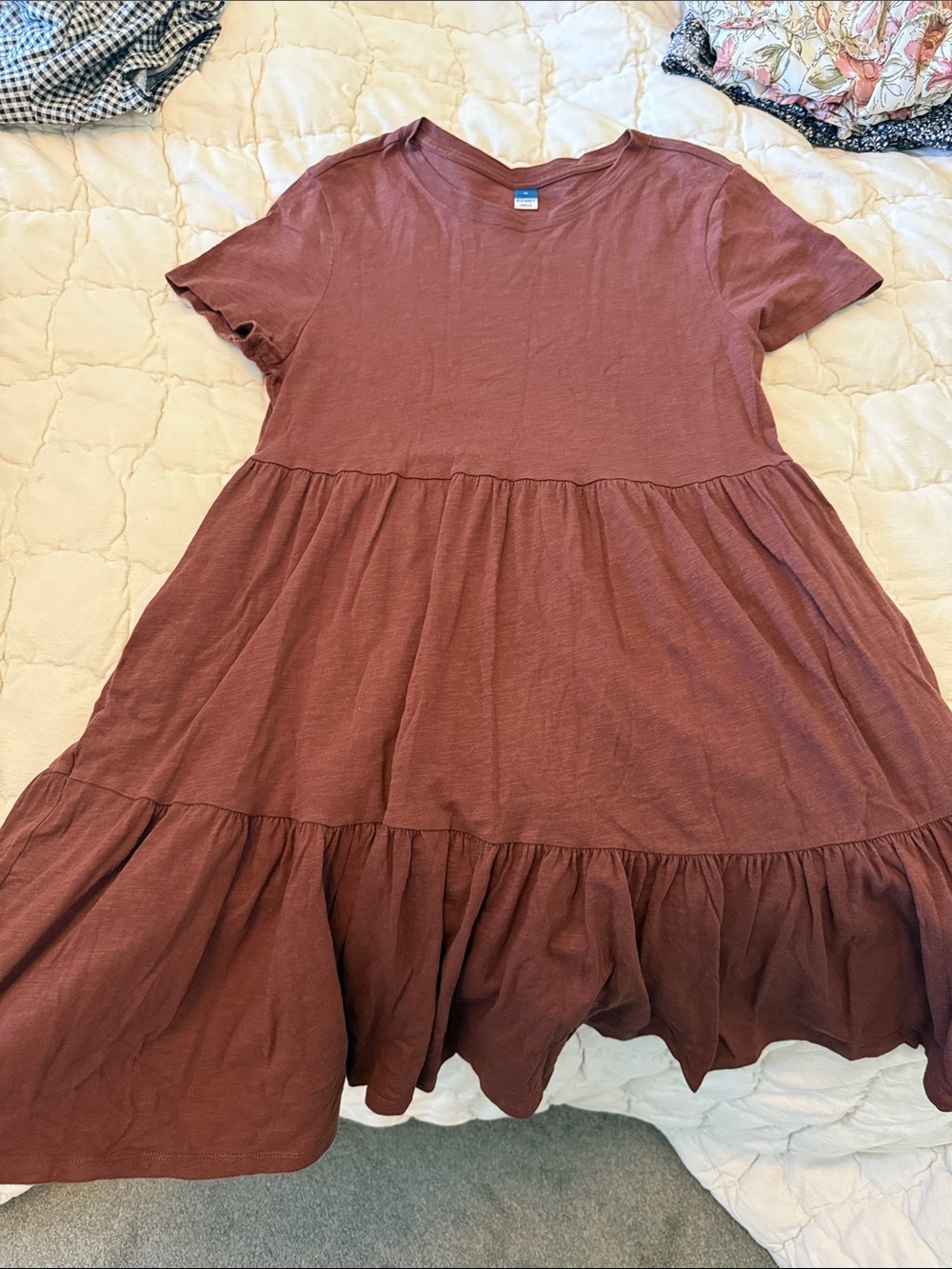 Tiered Knit TShirt Dress in Rust